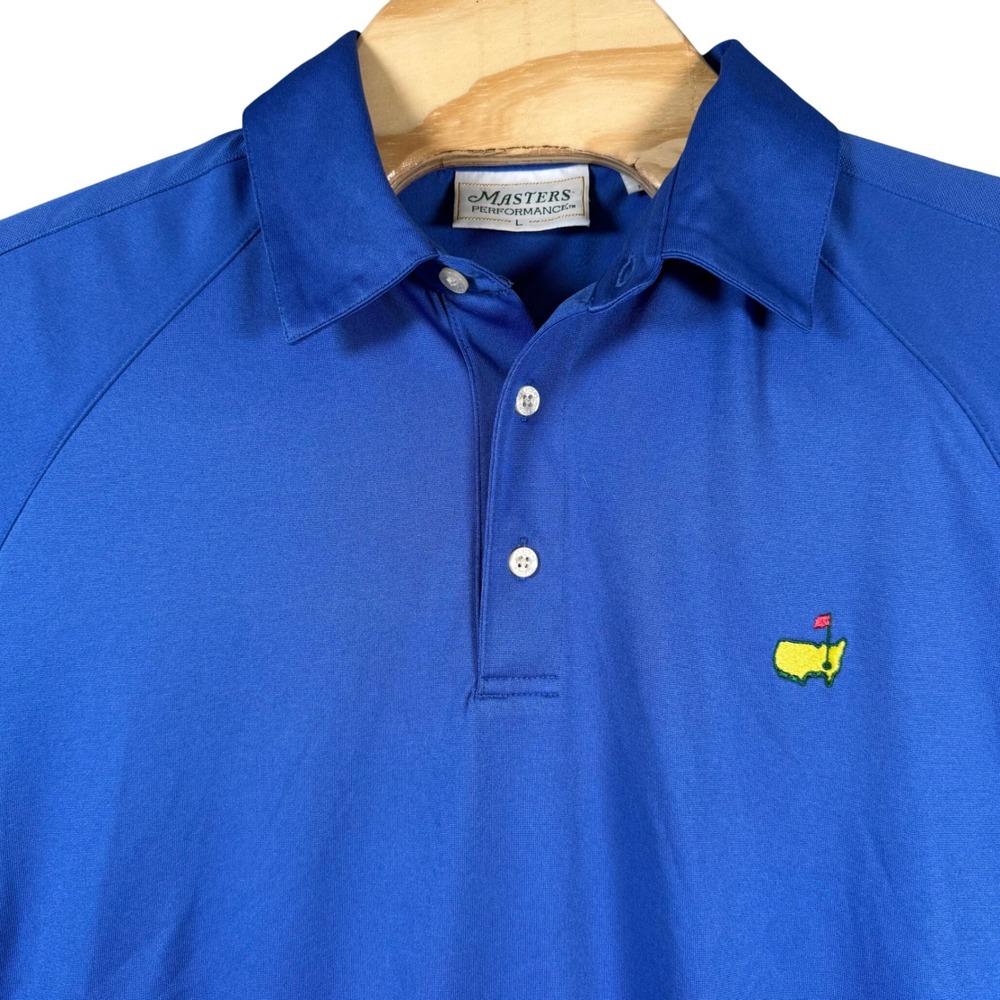 Masters Tech Performance Mens Large Blue Polo Golf Shirt Embroidered PGA Tour